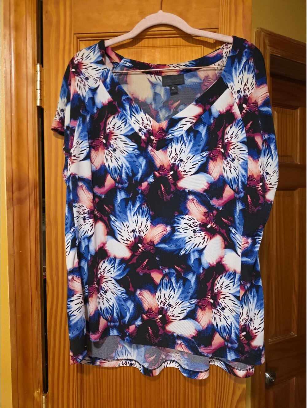 Worthington Blue Red Pink Multicolored Womens Floral Blouse Sz XL